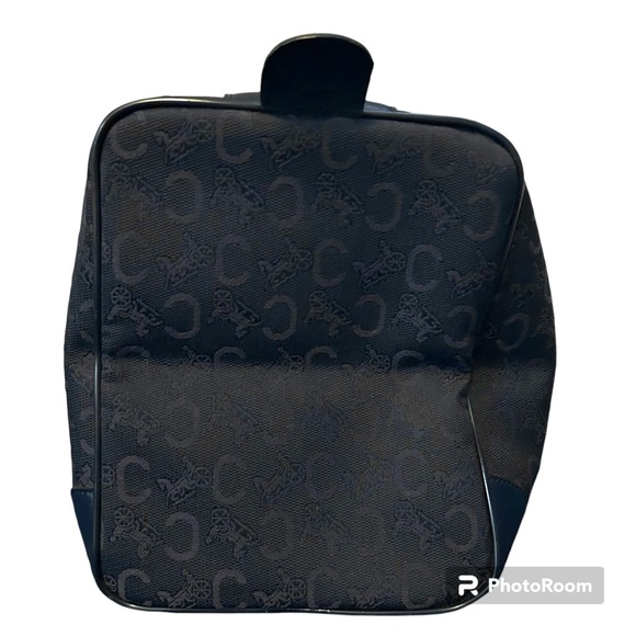 CELINE Authentic Vintage C Macadam Navy Blue Canvas Leather Trim Boston Bag Tote - Picture 6 of 17